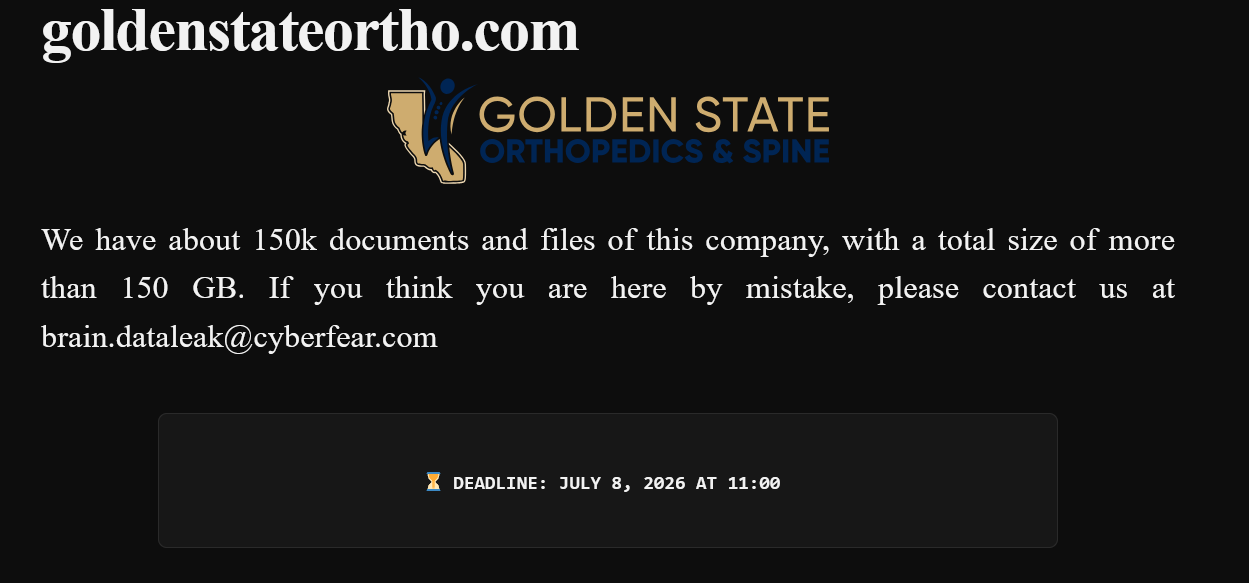 Golden State Orthopedics & Spine falls victim to Brain Cipher ransomware