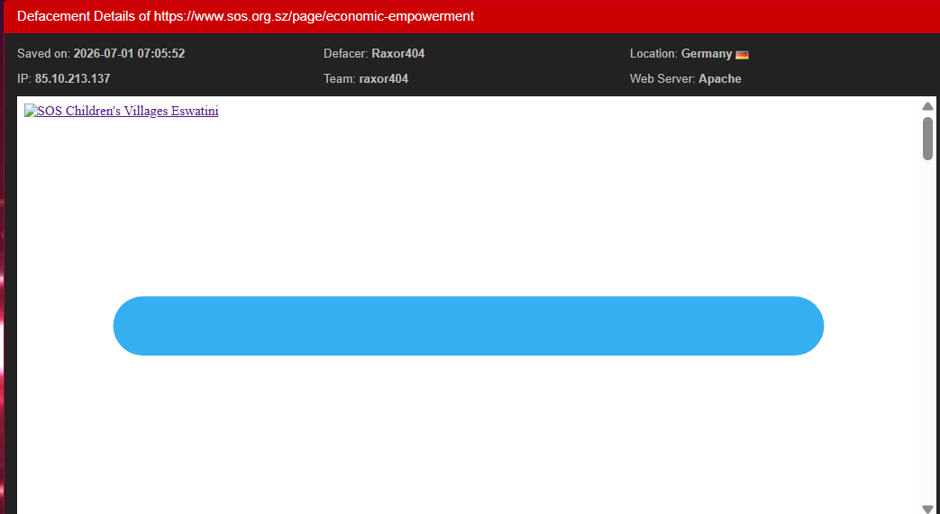 Raxor404 targets the website of SOS Children’s Villages