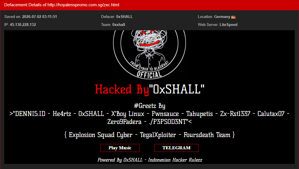 0xSHALL targets the website of hoyalenspromo.com.sg