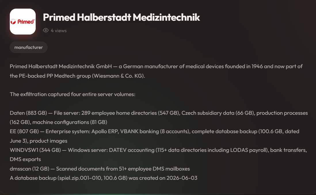 Primed Halberstadt Medizintechnik GmbH falls victim to Aur0ra ransomware