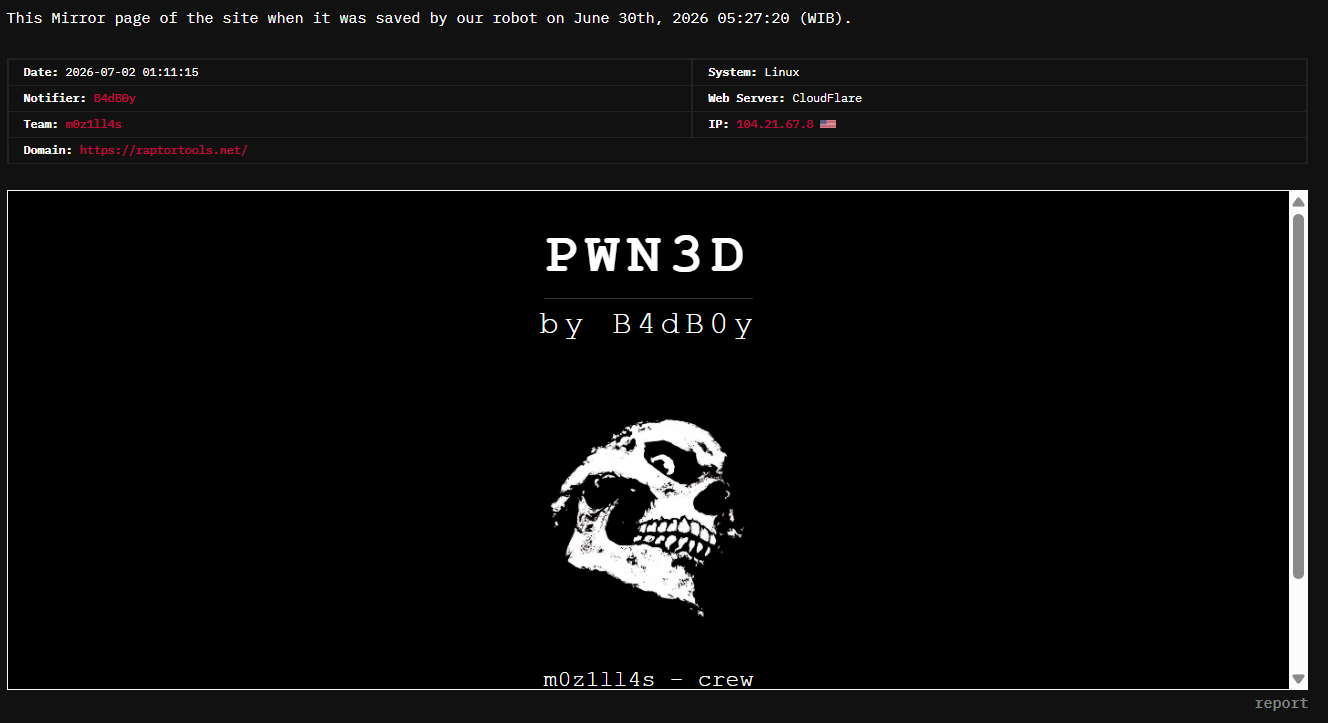 B4dB0y Targets The Website of raptortools.net