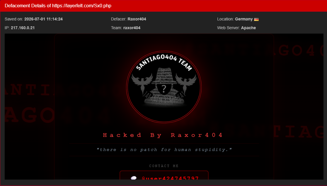 Raxor404 targets the website of LayerFelt