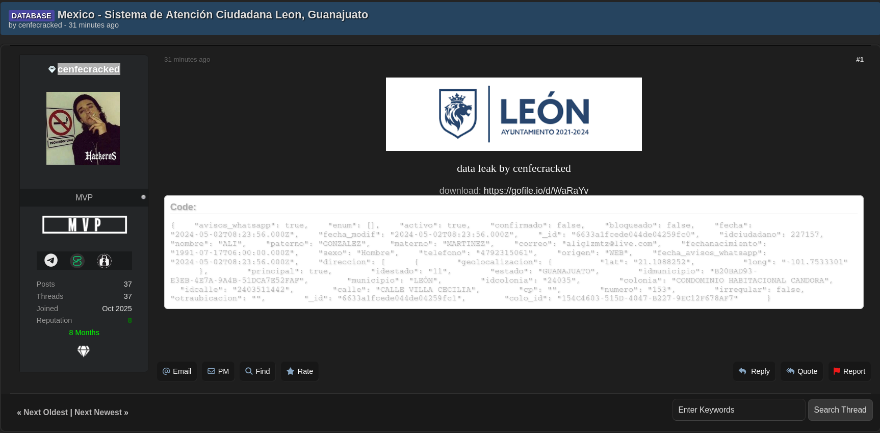 Alleged Data Breach of León Citizen Service System