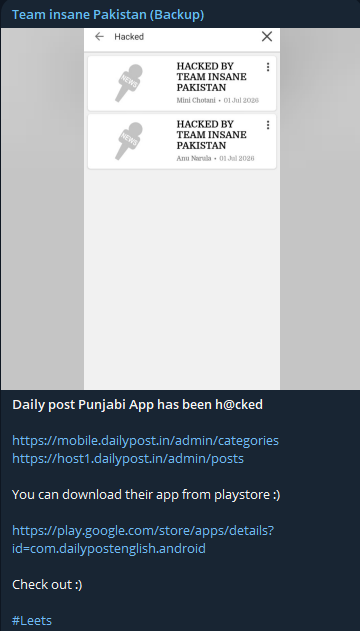 Team insane Pakistan targets the website of Daily Post India