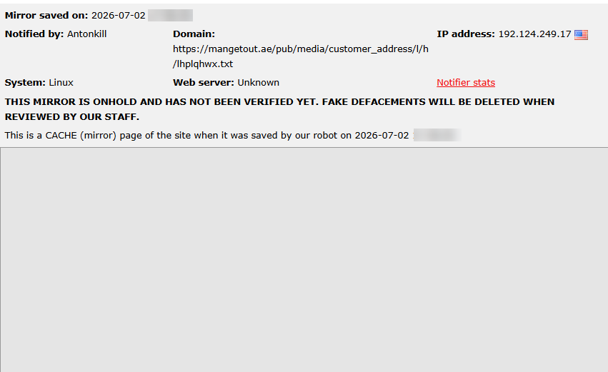 Antonkill targets the website of Mange Tout Gifts Trading LLC