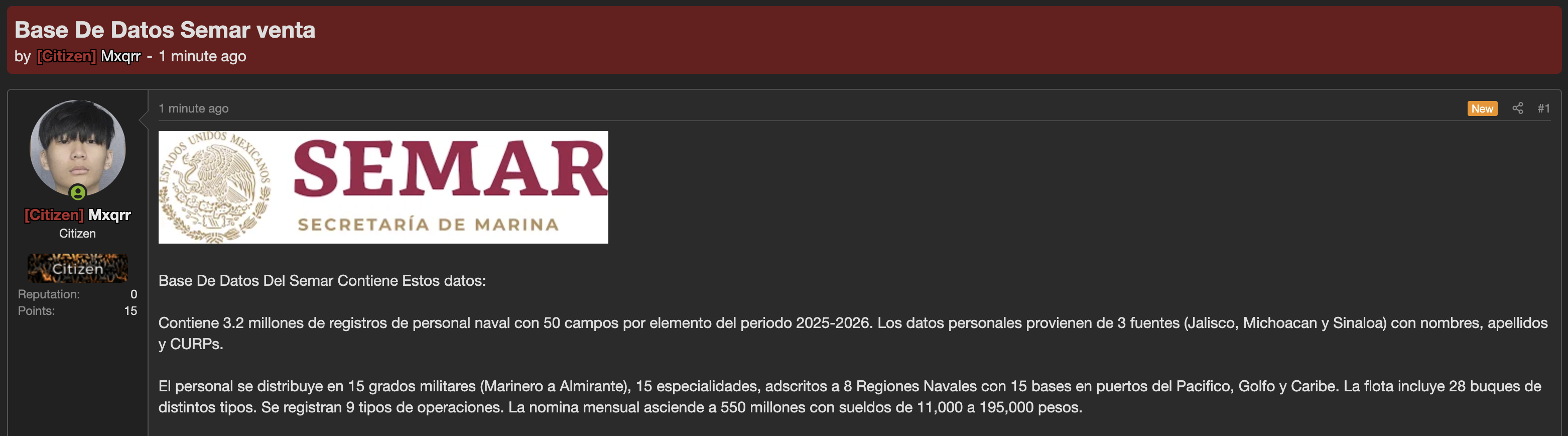 Alleged data breach of Secretaría de Marina