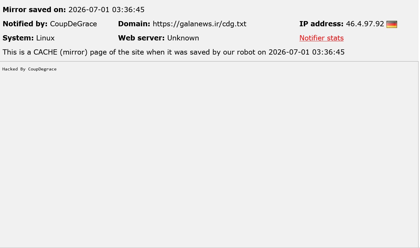 CoupDeGrace targets the website of galanews.ir