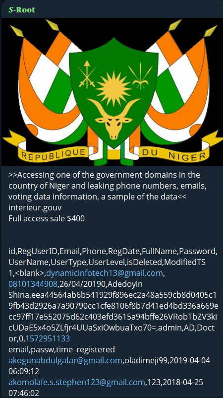 Alleged data leak of Niger’s Ministry of the Interior