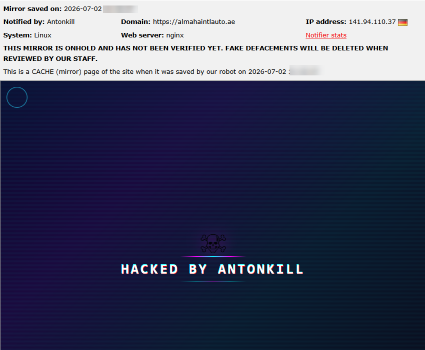 Antonkill targets the website of Al Maha International
