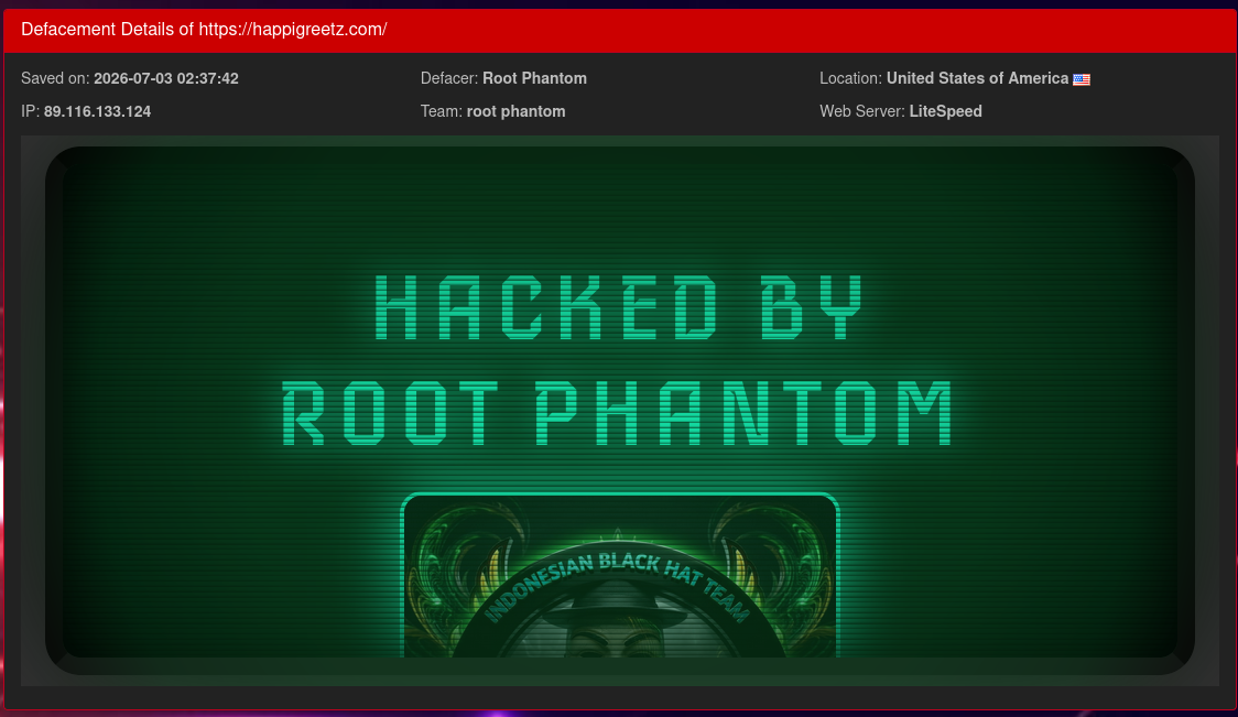 Root Phantom targets the website of Happi Greetz