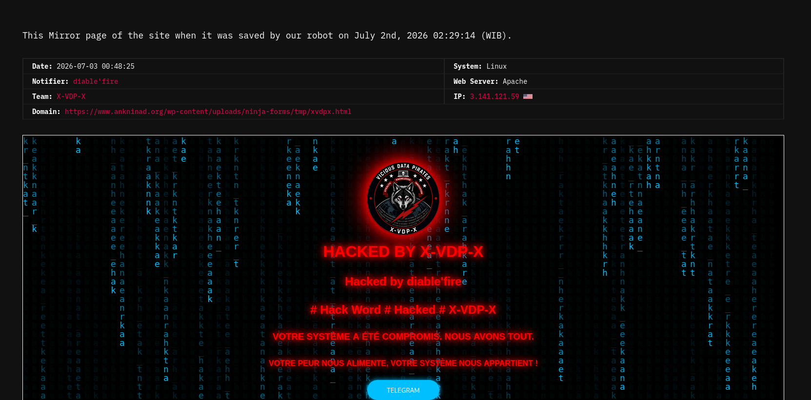 diable’fire targets the website of Ank Ninad