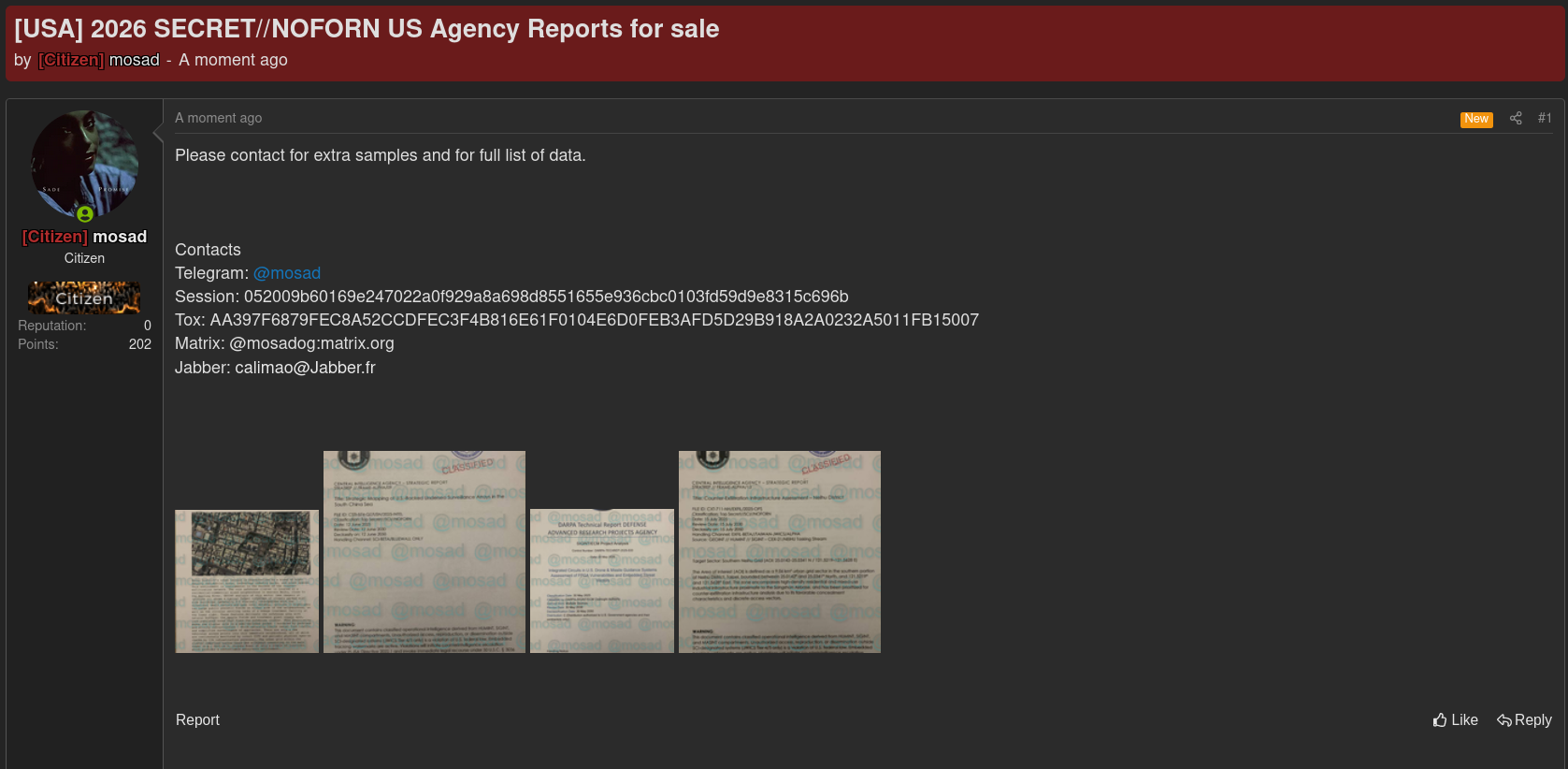 Alleged Sale of U.S. Government Agency Reports (SECRET//NOFORN)