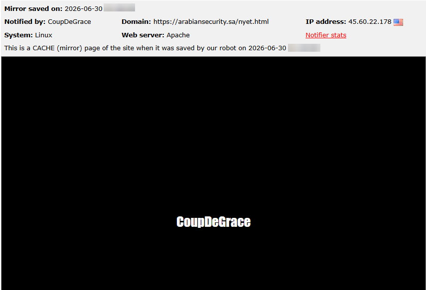 CoupDeGrace targets the website of Arabian Security Systems