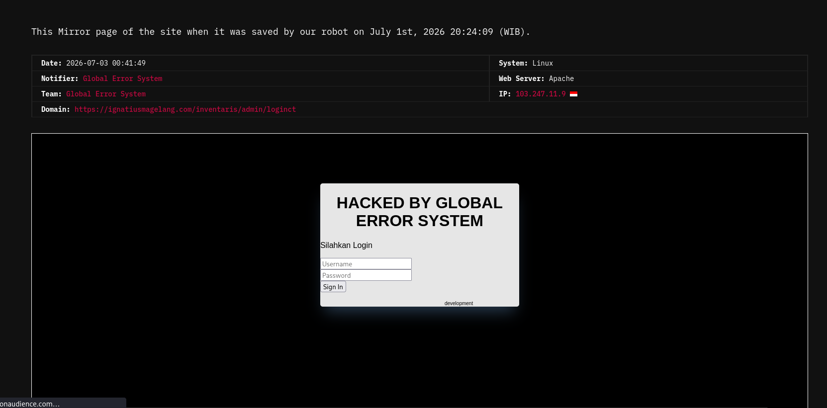 Global Error System targets the website of Saint Ignatius College Geelong