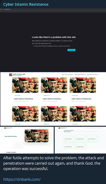 Cyber Islamic resistance targets the website of Bank of Somaliland