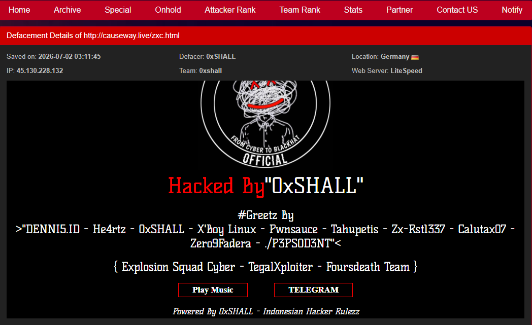 0xSHALL targets the website of causeway.live