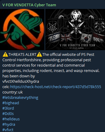 V FOR VENDETTA CYBER TEAM targets the website of Pest Control
