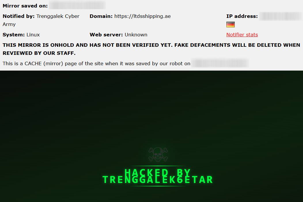 Trenggalek Cyber Army targets the website of LTDS Shipping Company
