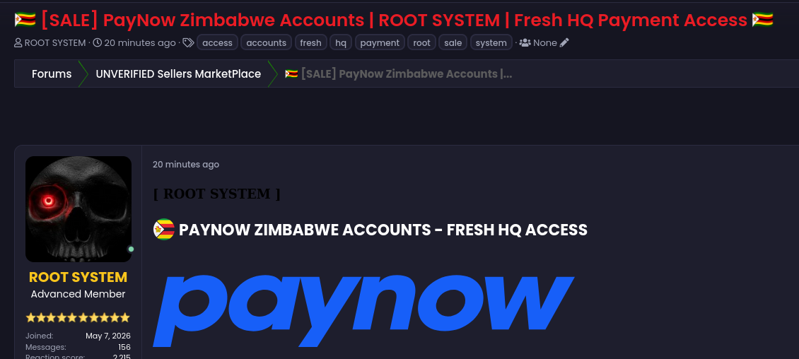 Alleged sale of unauthorized access to Paynow