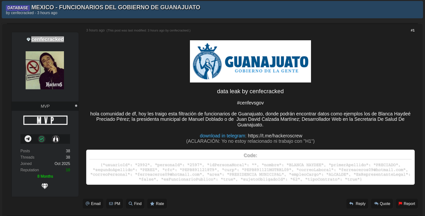 Alleged Data Breach of Guanajuato Government Officials