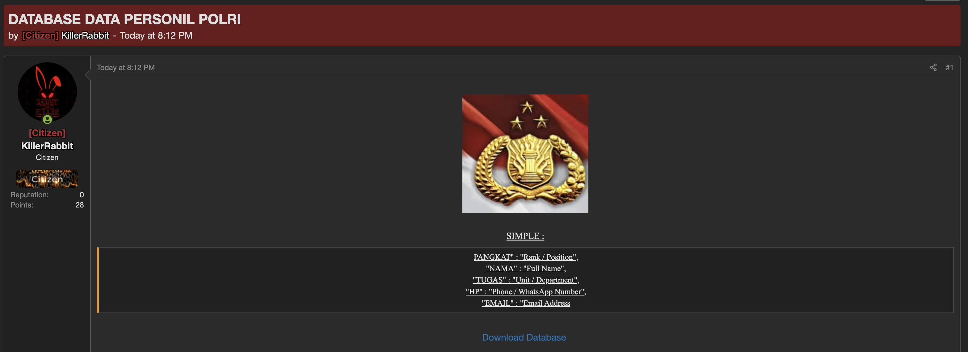 Alleged data breach of Kepolisian Negara Republik Indonesia