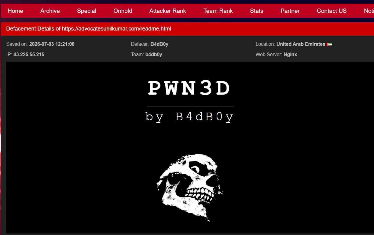 B4dB0y targets the website of Adv. Sunil Kumar