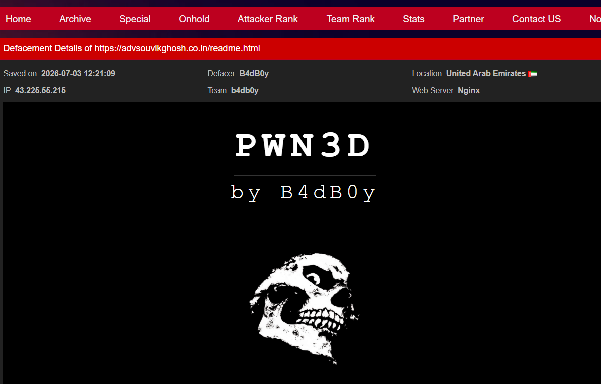 B4dB0y targets the website of Advocate Souvik Ghosh