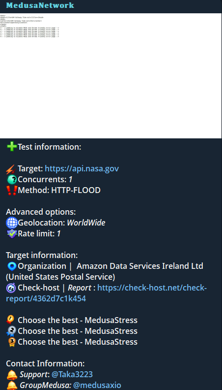 Medusa Network targets the website of API portal of NASA