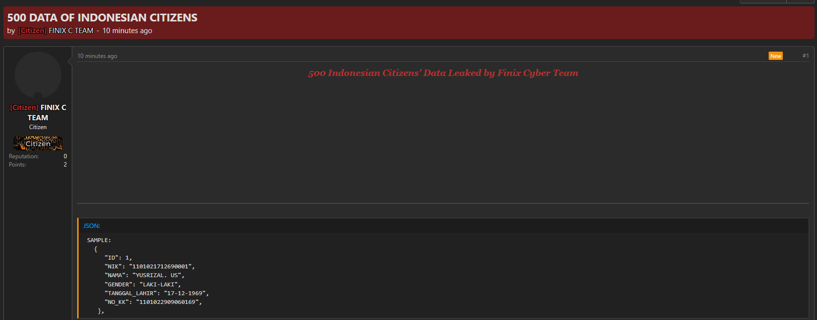 Alleged leak of Indonesian citizens data
