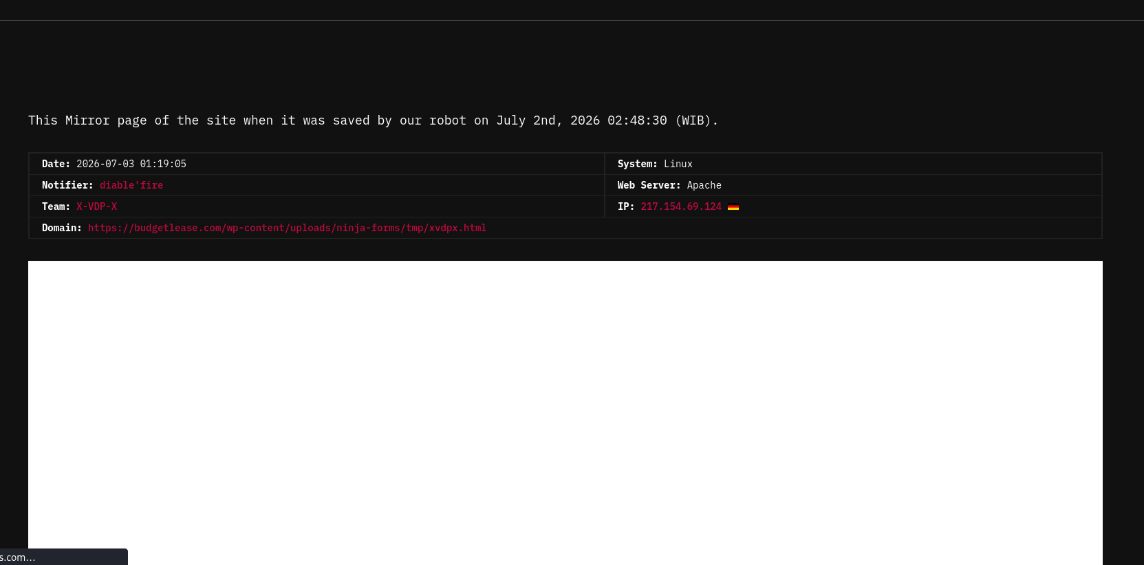 diable’fire targets the website of Budget Lease