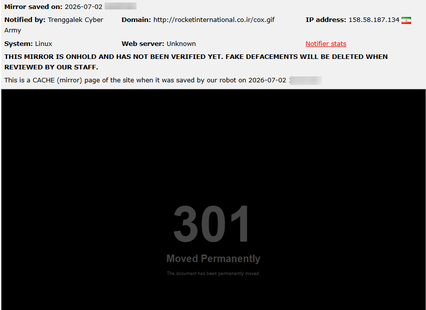 Trenggalek Cyber Army targets the website of Rocket International