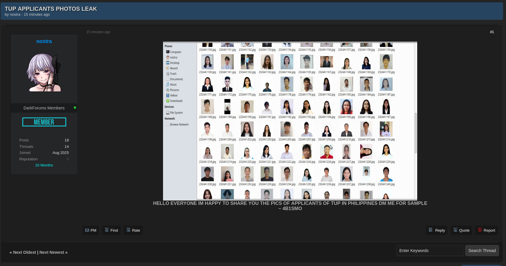Alleged Data Leak of TUP APPLICANTS PHOTOS