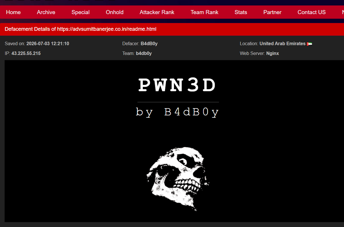 B4dB0y targets the website of Advocate Sumit Banerjee
