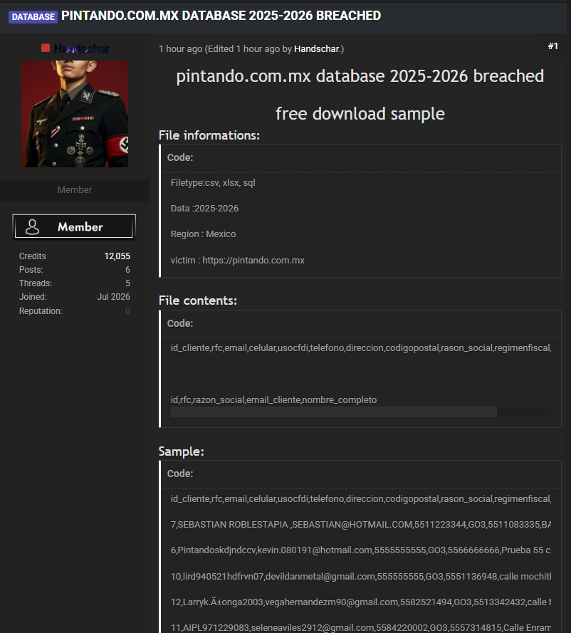 Alleged data breach of IPESA Pinturas