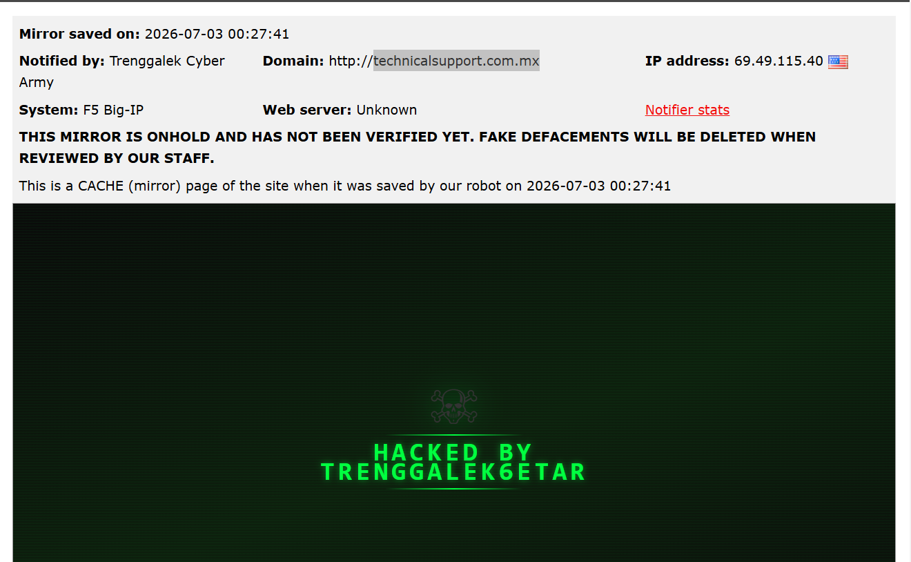 Trenggalek Cyber Army targets the website of Tech Support