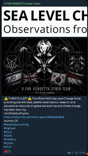 V FOR VENDETTA CYBER TEAM targets the website of NASA Sea Level Change portal