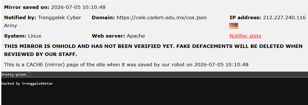 Trenggalek Cyber Army targets the website of Cadem University