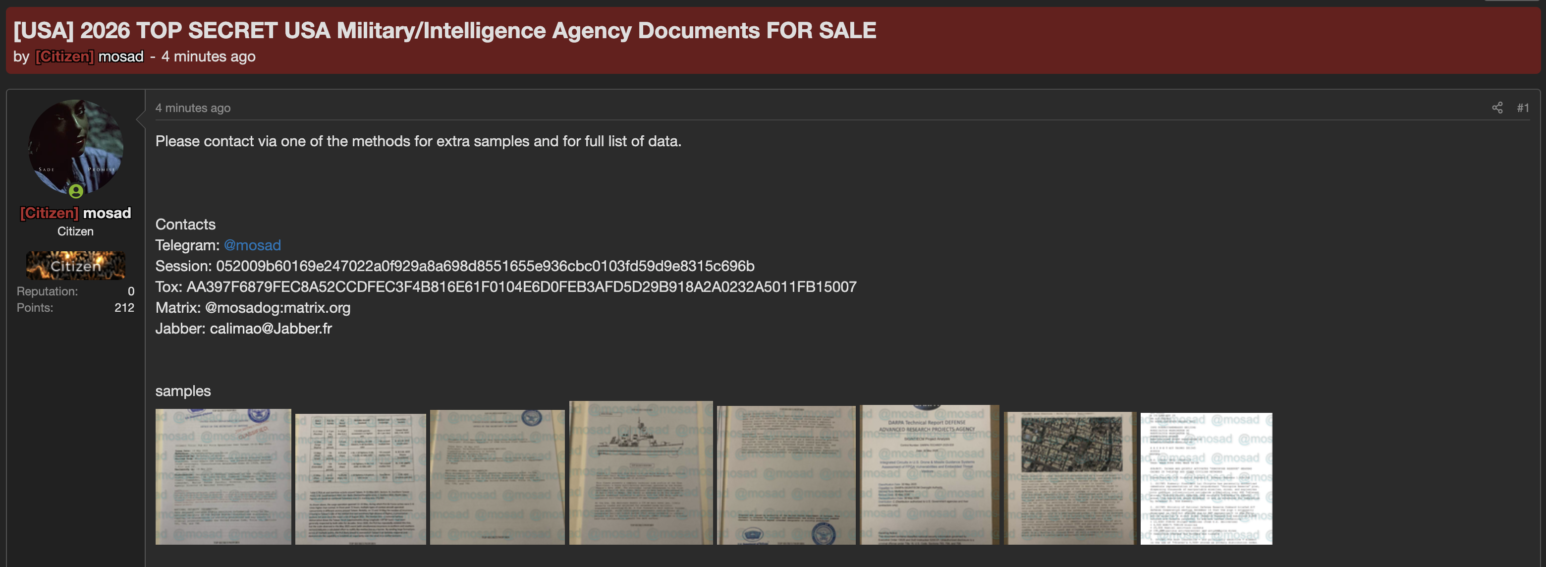 Alleged data sale of U.S. Military