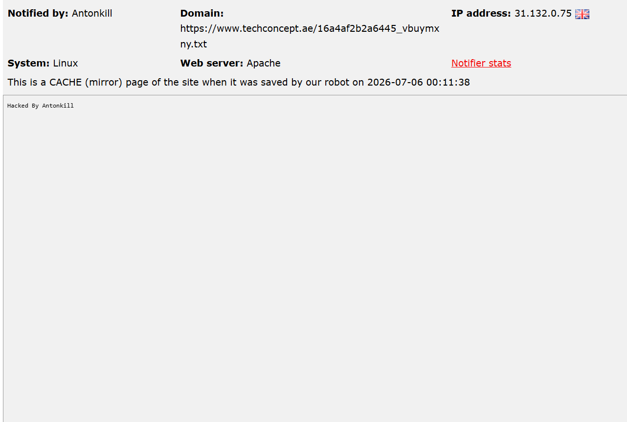 Antonkill targets the website of Tech Concept