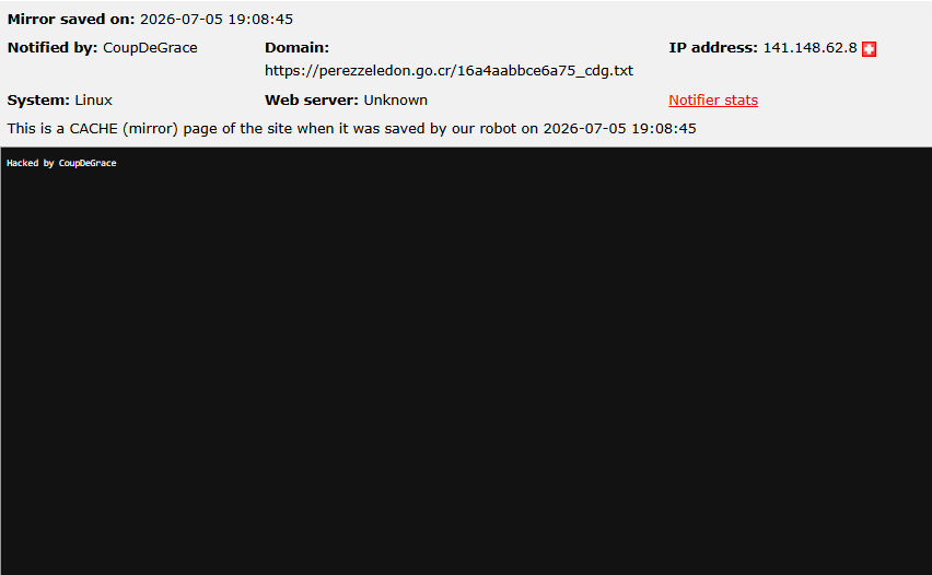 CoupDeGrace targets the website of Municipality of Pérez Zeledón