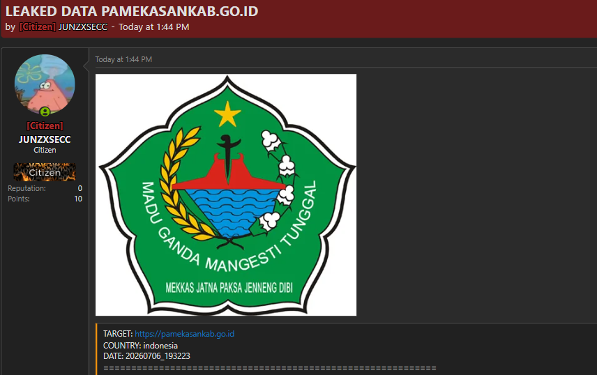 Alleged Data Breach of Pemerintah Kabupaten Pamekasan