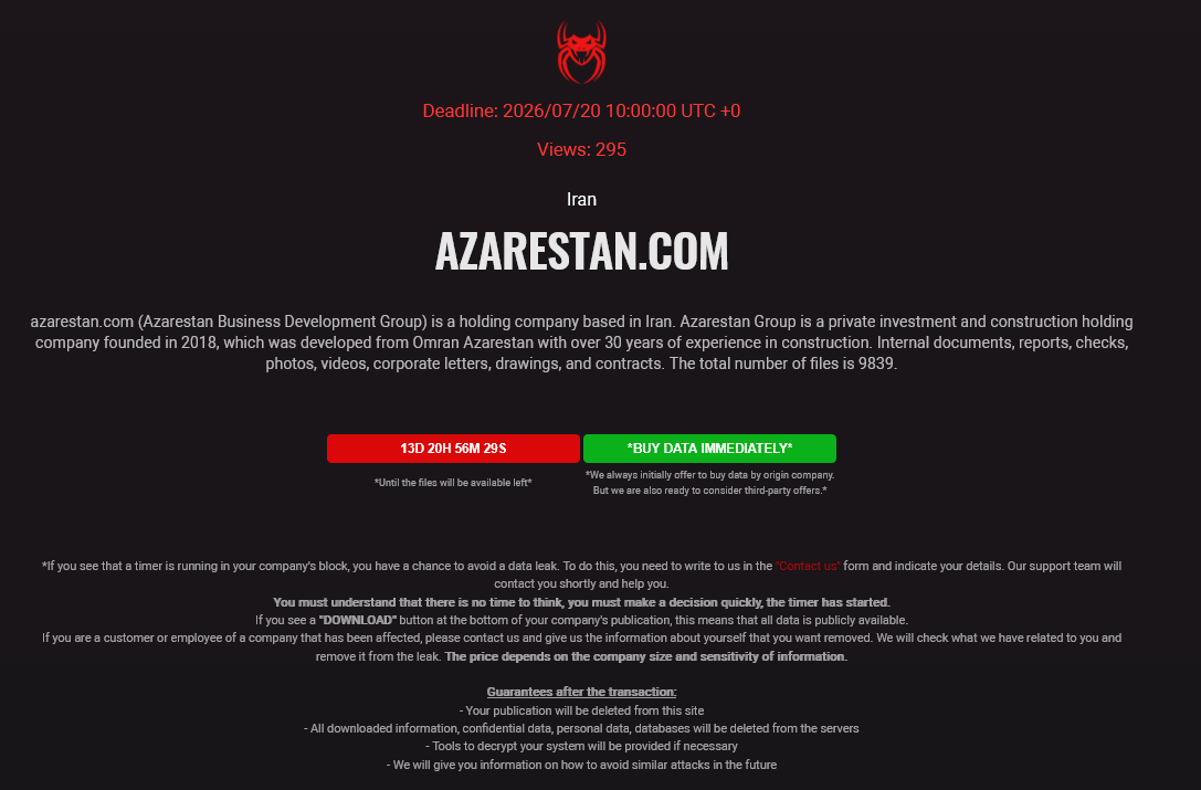 Azarestan Business Development Group falls victim to BASHE Ransomware