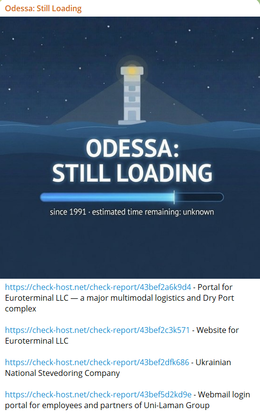 Odessa: Still Loading targets the website of Ukrainian National Stevedoring Company