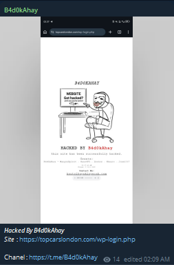 B4d0kAhay targets the website of Top Cars London