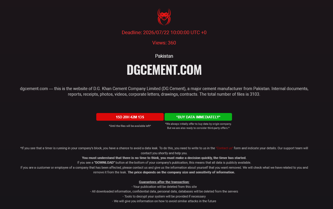 D.G.Khan Cement Company Limited falls victim to BASHE Ransomware