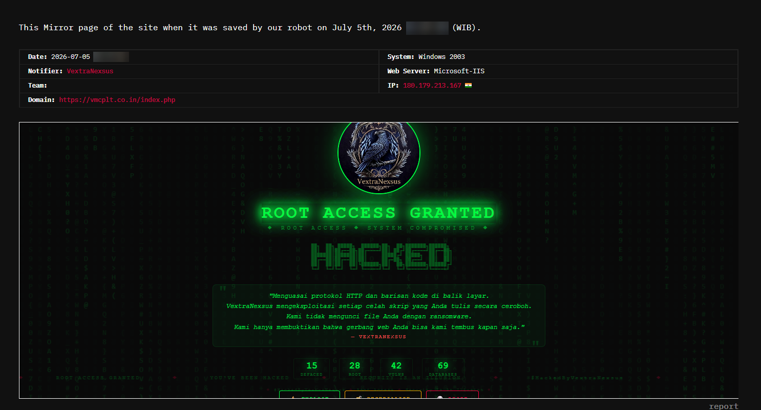VextraNexsus targets the website of VMCPLT