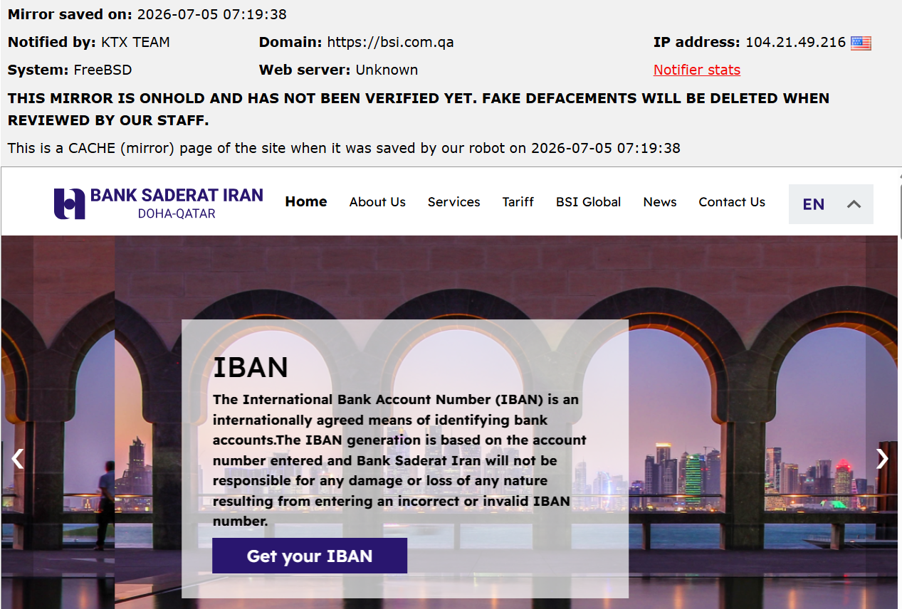 KTX TEAM targets the website of Bank Saderat Iran