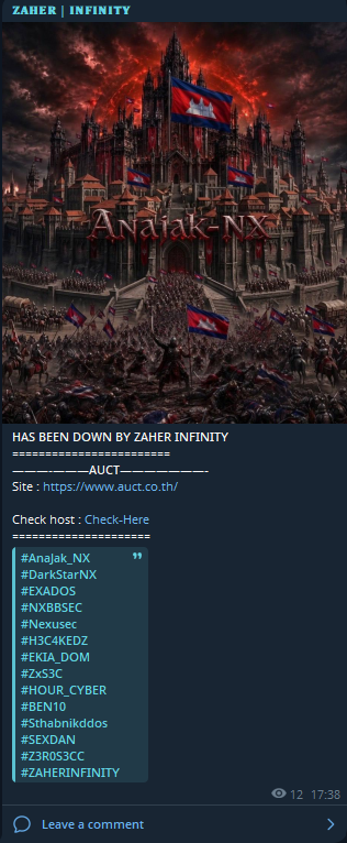 ZAHER INFINITY targets the website of Union Auction Public Company Limited (AUCT)