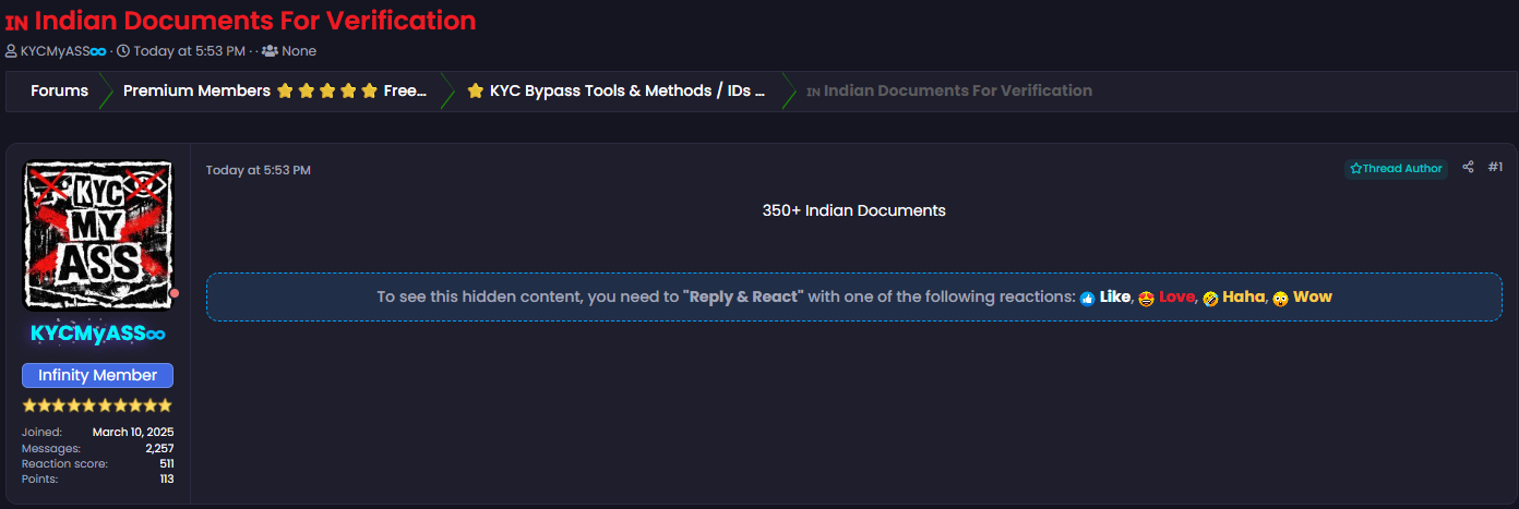 Alleged sale of sensitive verification documents from India