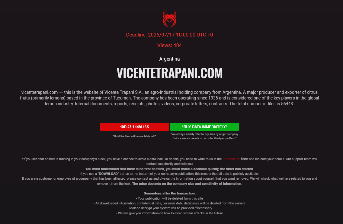 Vicente Trapani S.A falls victim to BASHE Ransomware